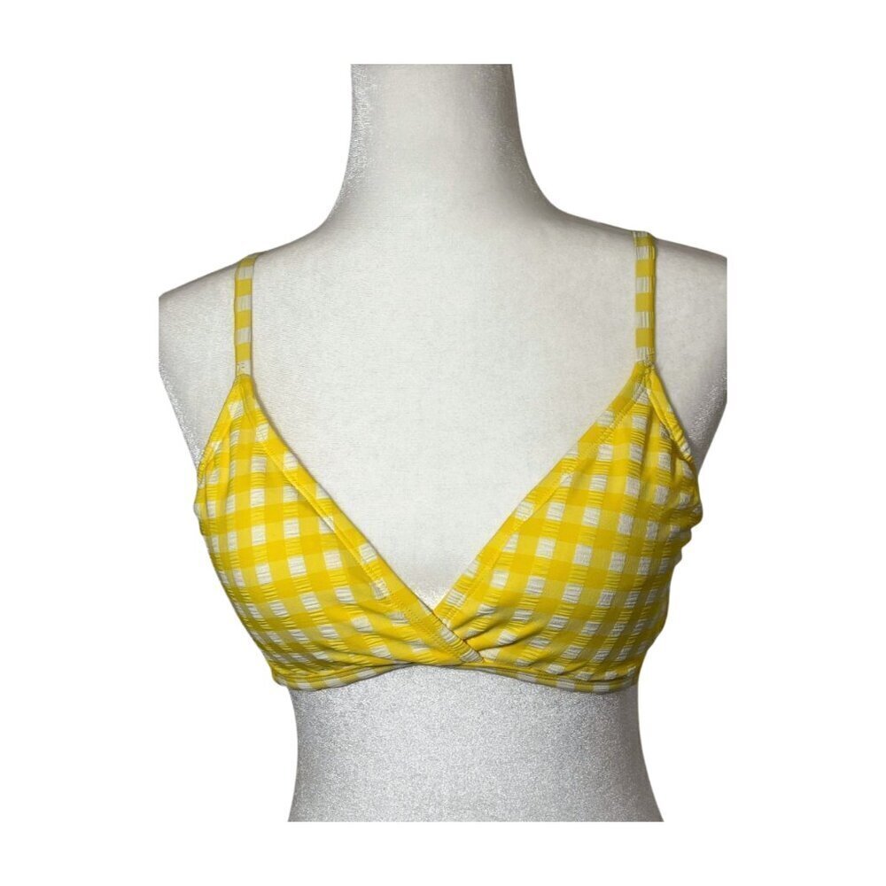 Kona Sol Yellow Gingham Triangle Bikini Top Small NWT